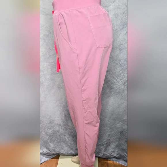 Figs Pink Jogger Bottoms with Hot Pink Drawstrings - Picture 6 of 7